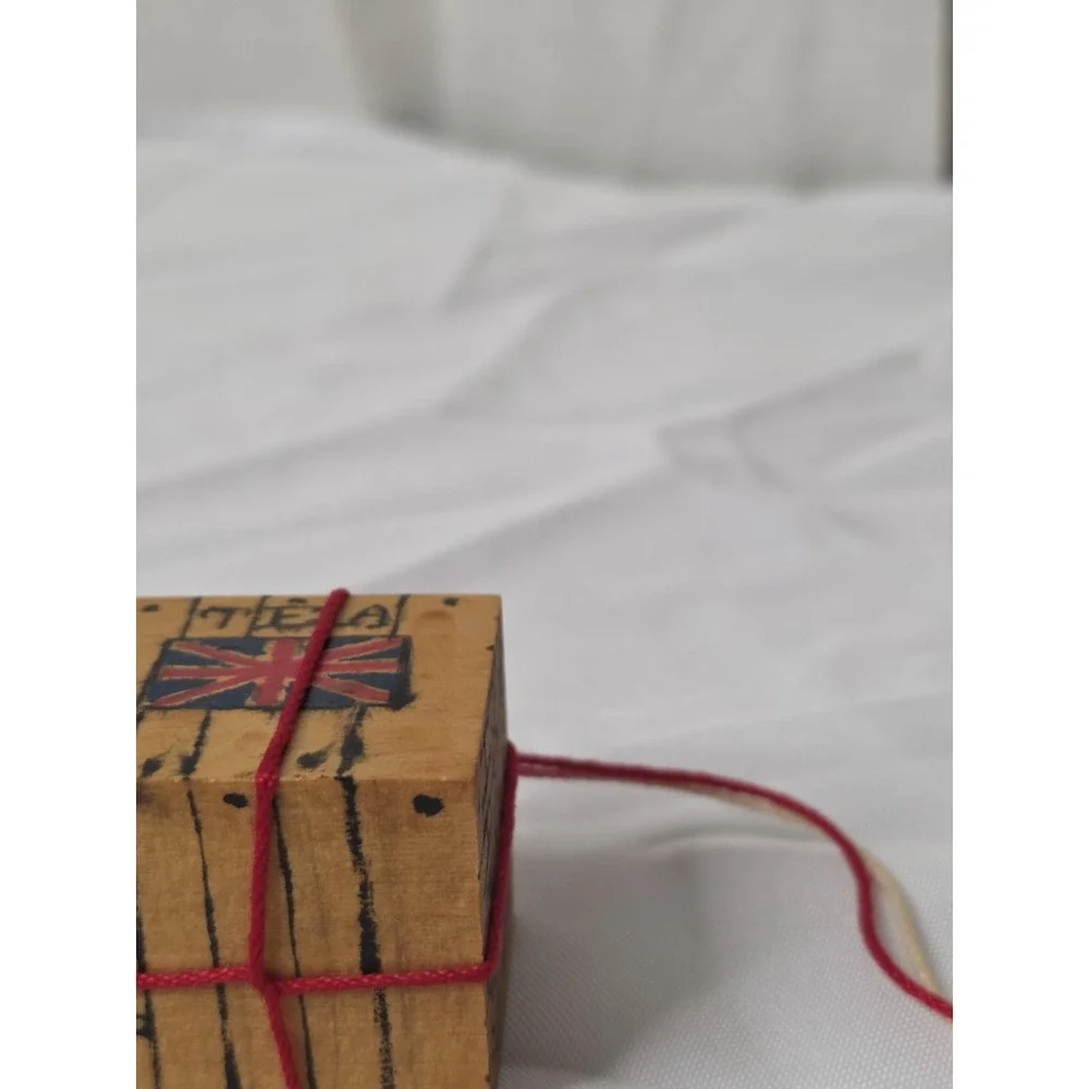 Small Hand-Painted Wood Trinket Box Tea Crate Union Jack String Tie Boston